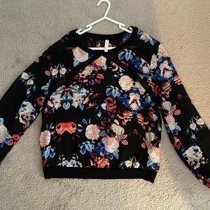 Long sleeve lightweight semi-sheer flower pattern top